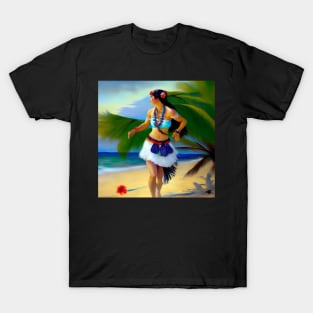 Hula Girl Hawaiian Luau Impressionist Painting Hawaii Palm Trees T-Shirt